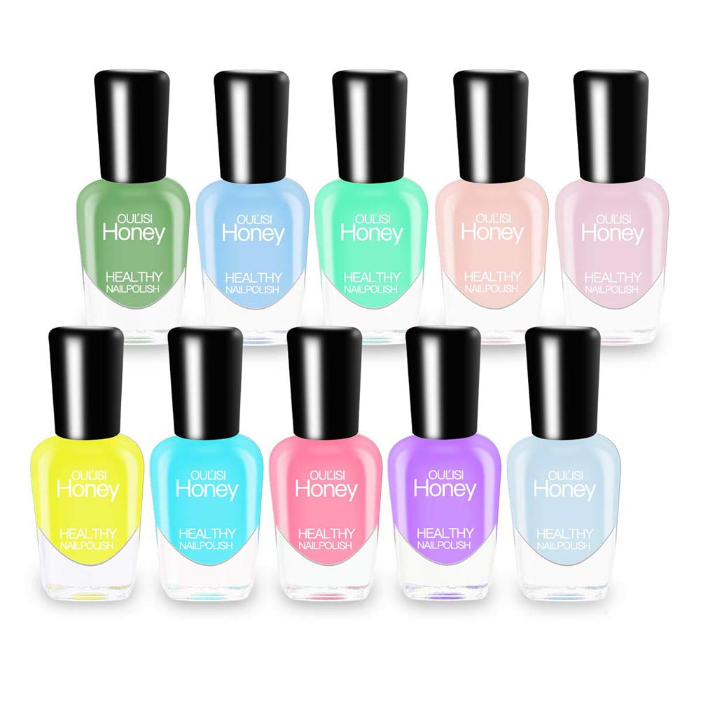 TEEROVA Nail Polish Set - 10 Bottles Non-Toxic Eco-Friendly Easy Peel Off & Quick Dry Water Based Nail Polish (D)