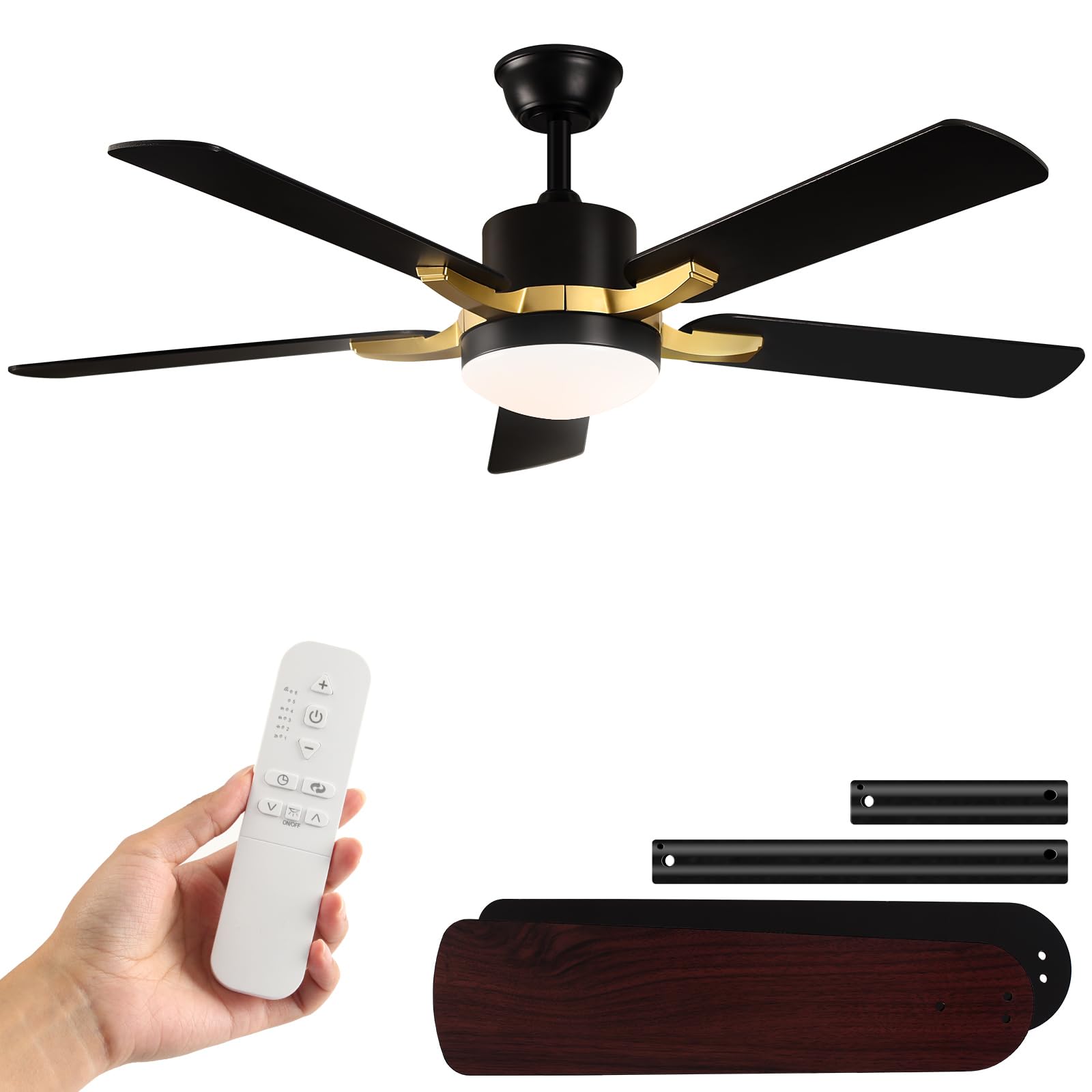 Photo 1 of 52" Ceiling Fans with Lights-Black Ceiling Fans with Lights Remote Control,6-Speed,Dimmable Light,5 Blades,Reversible Large Ceiling Fan for Bedroom,Living Room,Patios Black/Brown