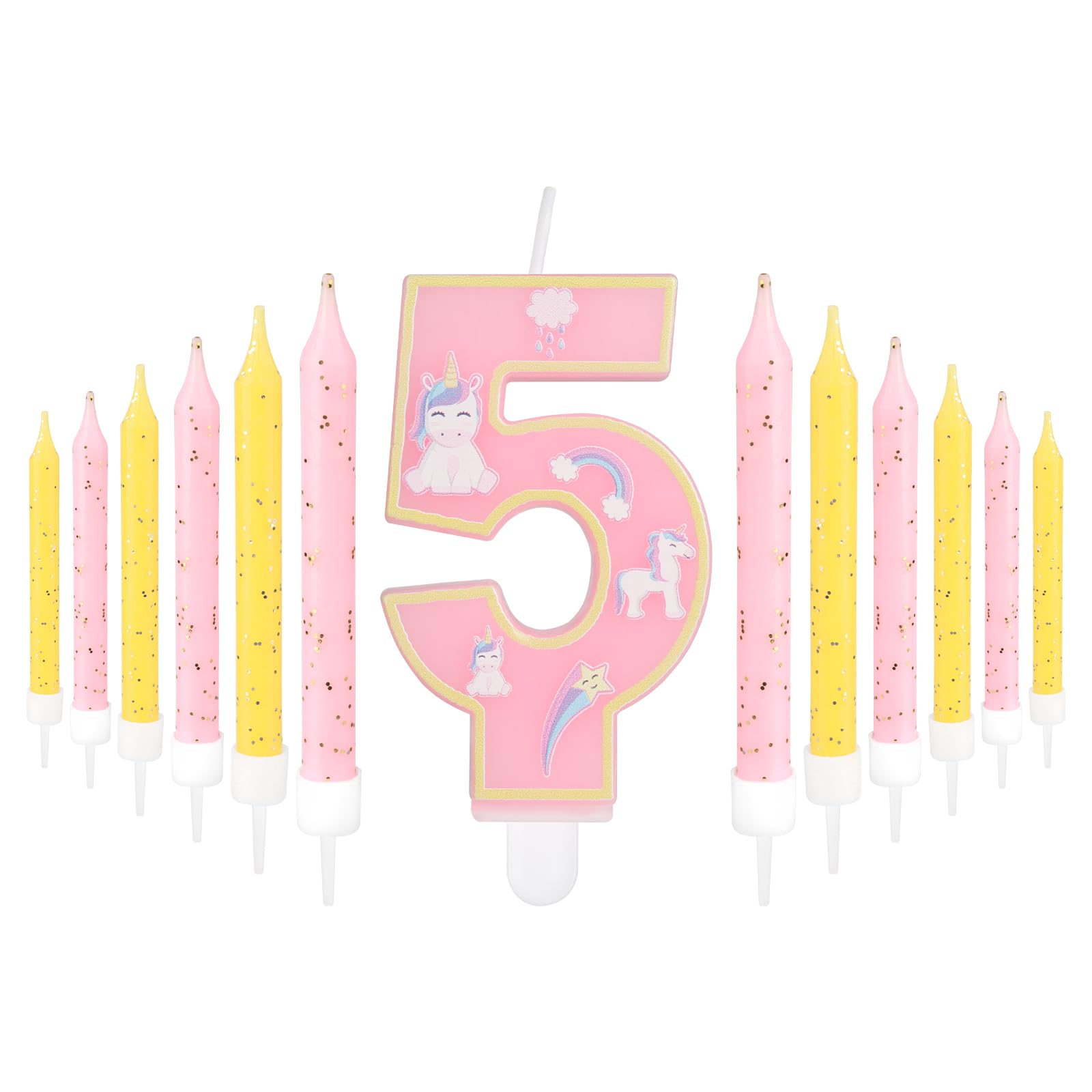Candele di compleanno con numero arcobaleno, candele rosa numero 5, candele di compleanno a tema cartone animato, decorazioni per 5° compleanno, decorazioni per torte arcobaleno per ragazzi e ragazze