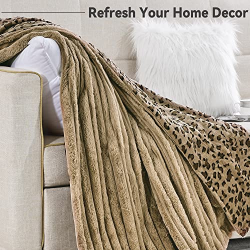 Viviland Leopard Faux Fur Throw Blanket For Couch Sofa - Reversible Soft Blanket - Cheetah Animal Print Faux Fur Throw With Brown Fleece Flannel Blanket - Cozy Furry Warm Throw - 50"× 60" #TOP6