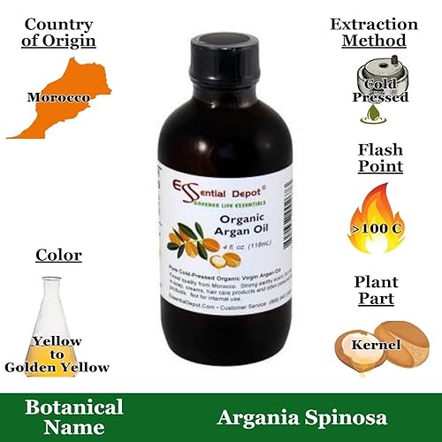Miniatura 2 de Essential Depot Aceite de argán  4 oz  100% puro  Utilizado para el cuidado de la piel y el cabello  probado por GCMS  Seguro para la piel