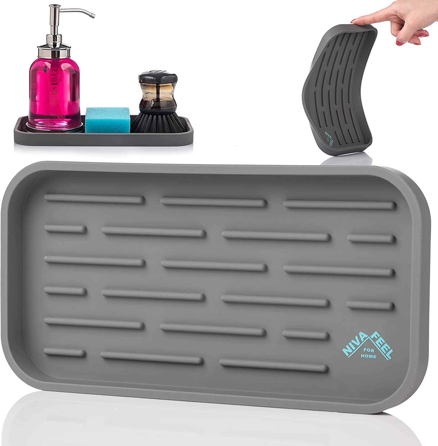 Nivafeel Soap Tray for Kitchen Sink Silicone Kitchen Sink Organizer