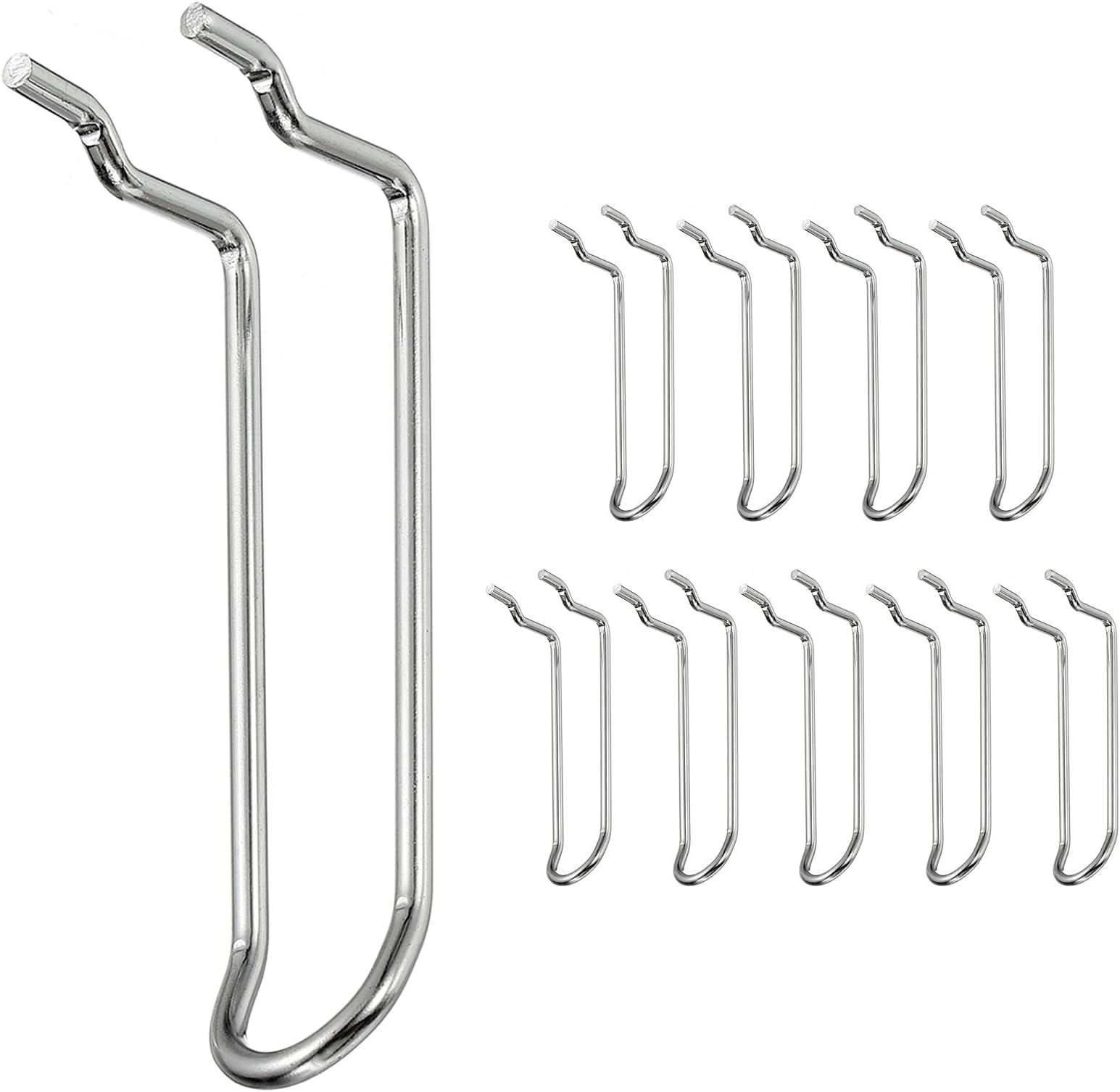 sourcing map 10 Pcs Pegboard Hooks 10cm, 3.9 Inch Peg Board Hooks Kit Fit 1/6" Pegboard Garage for Hanging Shelving Tool Storage Craft Organizing, Silver Tone