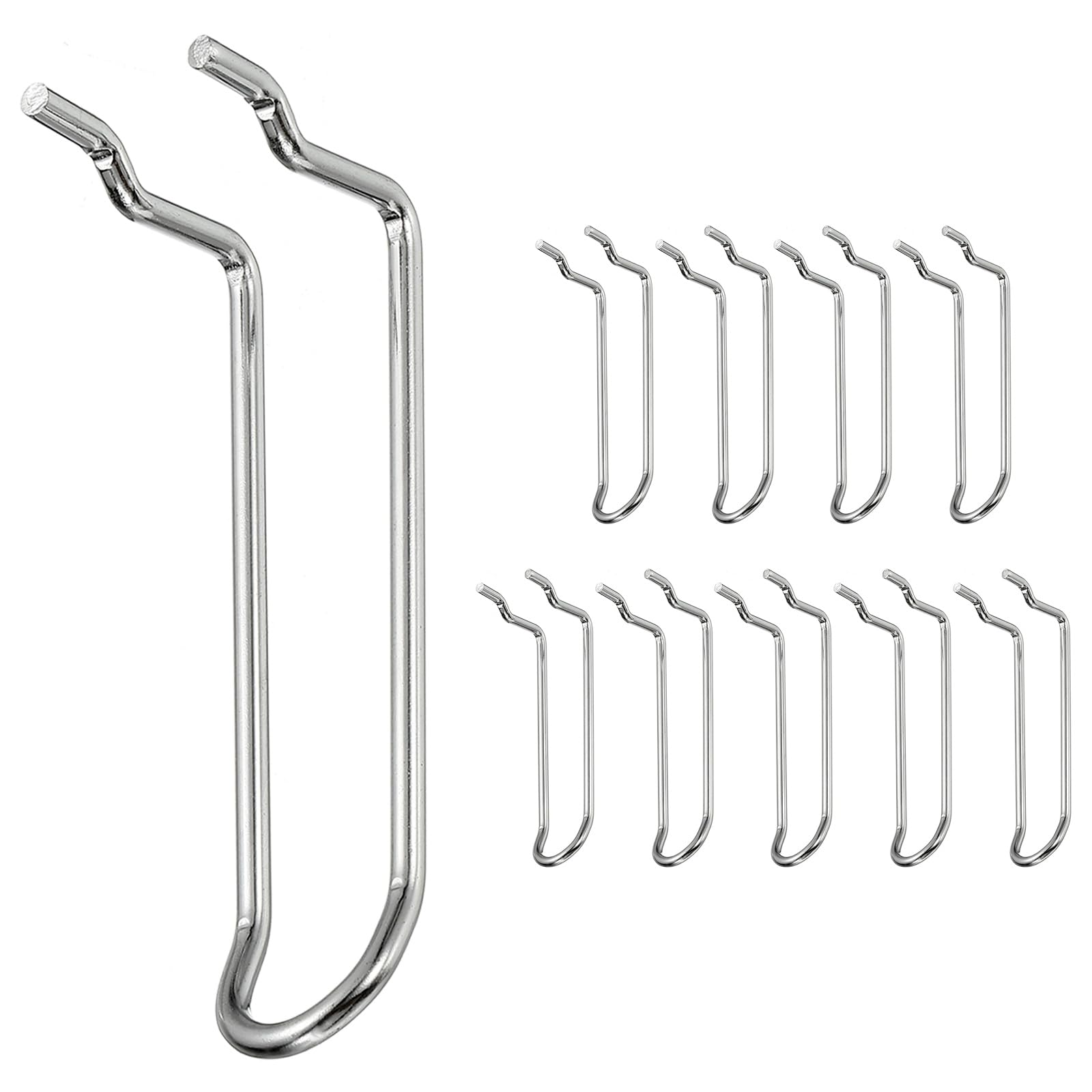 sourcing map 10 Pcs Pegboard Hooks 10cm, 3.9 Inch Peg Board Hooks Kit Fit 1/6" Pegboard Garage for Hanging Shelving Tool Storage Craft Organizing, Silver Tone