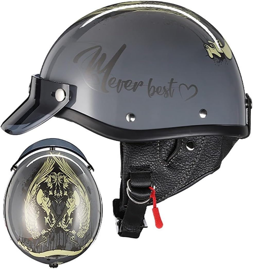 Kask motocyklowy retro, kask motocyklowy dla mężczyzn i kobiet, kask retro w stylu niemieckim, kask motocyklowy dla dorosłych, dopuszczony przez ECE kask motocyklowy w stylu vintage, rozm. S, 52-53 cm