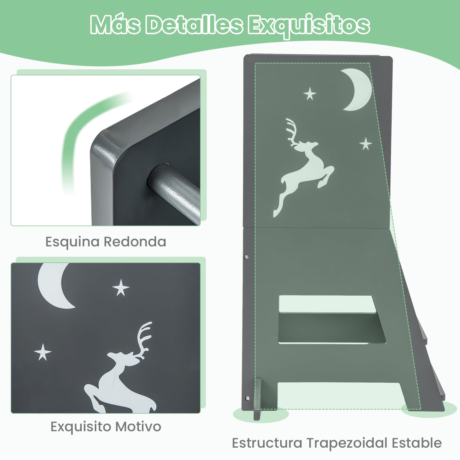 COSTWAY Torre de Aprendizaje, 2 en 1 Torre de Taburete Infantil con 3 Rotuladores, Pizarra Blanca y Negra, Plataforma y Escalón Ajustables, Escalera para Niños para Cocina Baño Comedor (Gris)