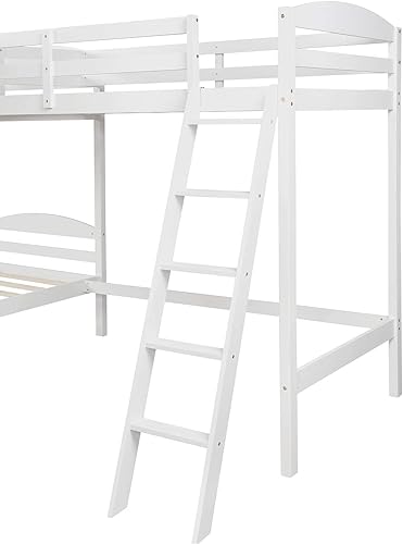 Miniatura 7 de Litera triple en forma de L litera de maíz individual sobre individual adjunta una cama loft individual litera triple para niños literas de 3 camas