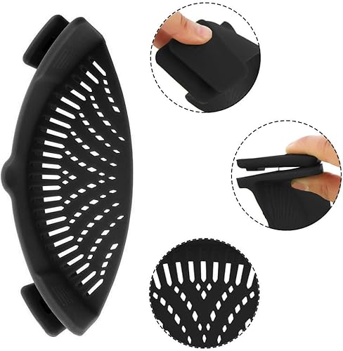 Miniatura 4 de 2 unidades de colador de silicona resistente al calor, pinzas en ollas, colador de sartenes para todas las ollas y cuencos., Rojo y Negro