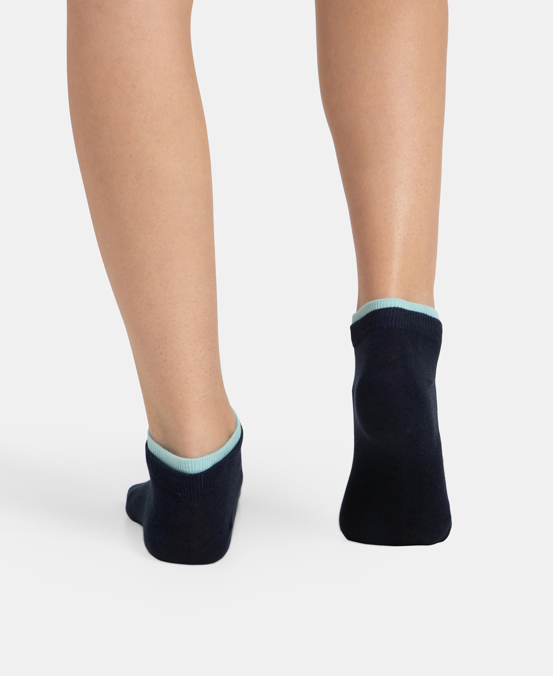Jockey 7491 Women's Compact Cotton Stretch Solid Low Show Socks with Stay Fresh Treatment (Pack of 2)_Pastel Turquoise & Navy_FREE SIZE - Image 9 thumbnail