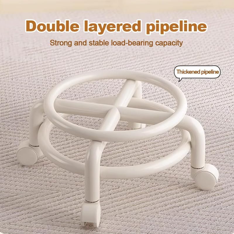 Rolling Pulley Stool with backrest, Rotating Stool Pulley Stools Chair, Swivel Chair, Small Roller Stools with Wheels, Comfortable Strong Elegant Suitable for Home, Office Or Garage (White T)