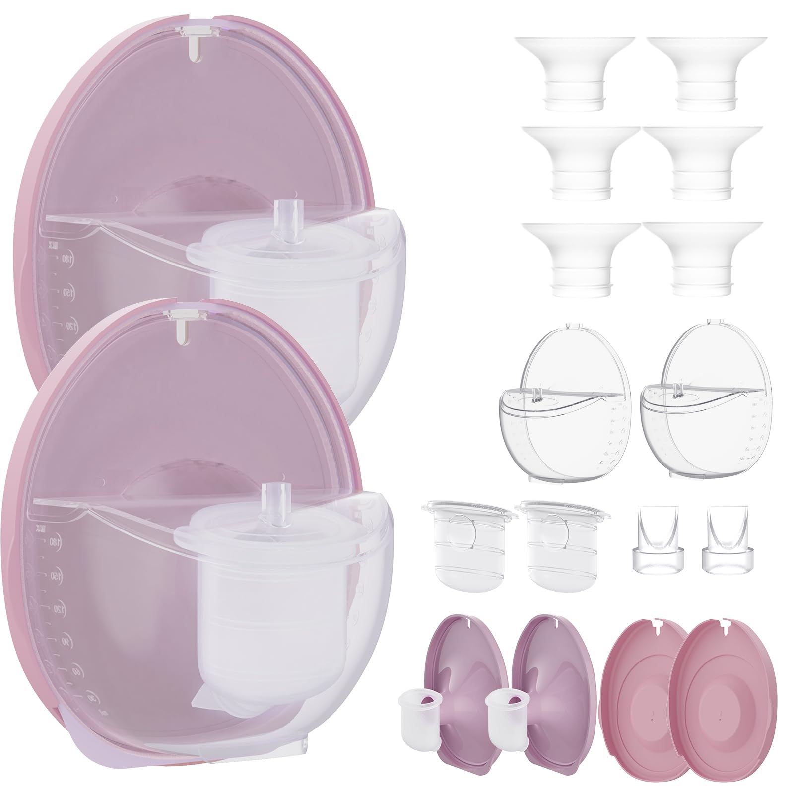 Two Complete Sets Compatible with Momcozy Mobile Style | M6 Breast Pump Replacement Parts, 24mm Milk Collection Cups Kit with 17/19/21mm Inserts, Valves, Diaphragms, Dust Covers, Not Original
