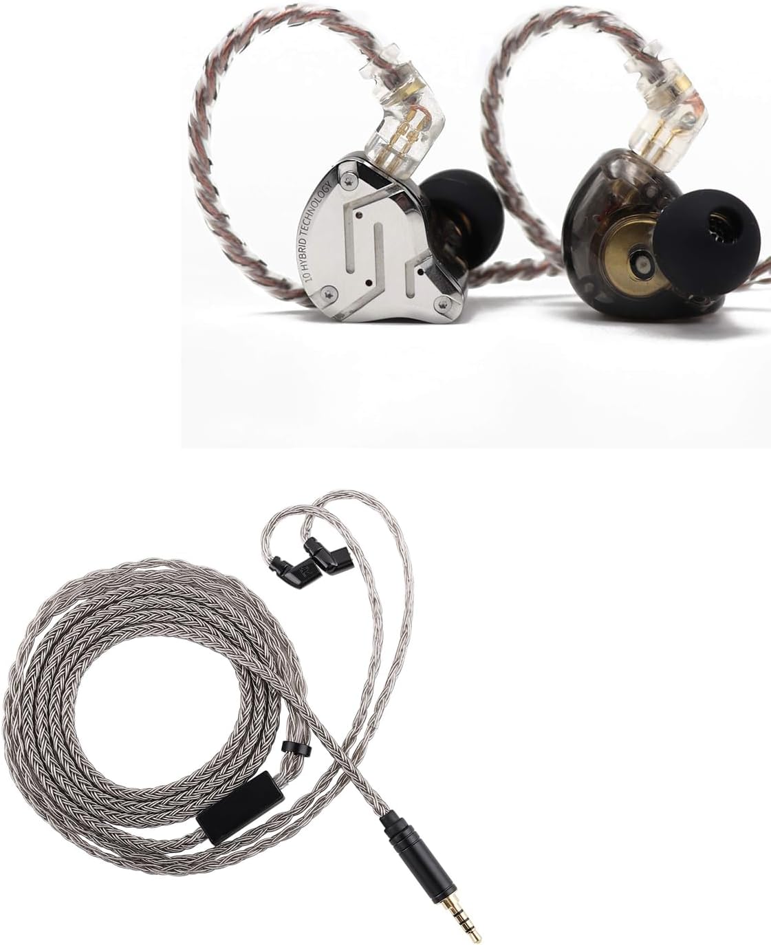 Linsoul KZ ZS10 Pro, 4BA+1DD 5 Driver in Ear Monitor, HiFi Wired Earbuds, Gaming Earbuds(with Mic, Black) + Tripowin Zonie HiFi in-Ear Monitor Upgrade Cable, with Omni Mic(3.5MM,Recessed 2Pin)