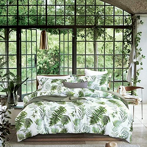 MILDLY 100% Egyptian Cotton Duvet Cover Set King Size Green Palm Leaf Printed Luxury Comforter Cover Set Reversible Percale Tropical Ultra Soft & Breathable Unique Design Bedding Set - (No Comforter)