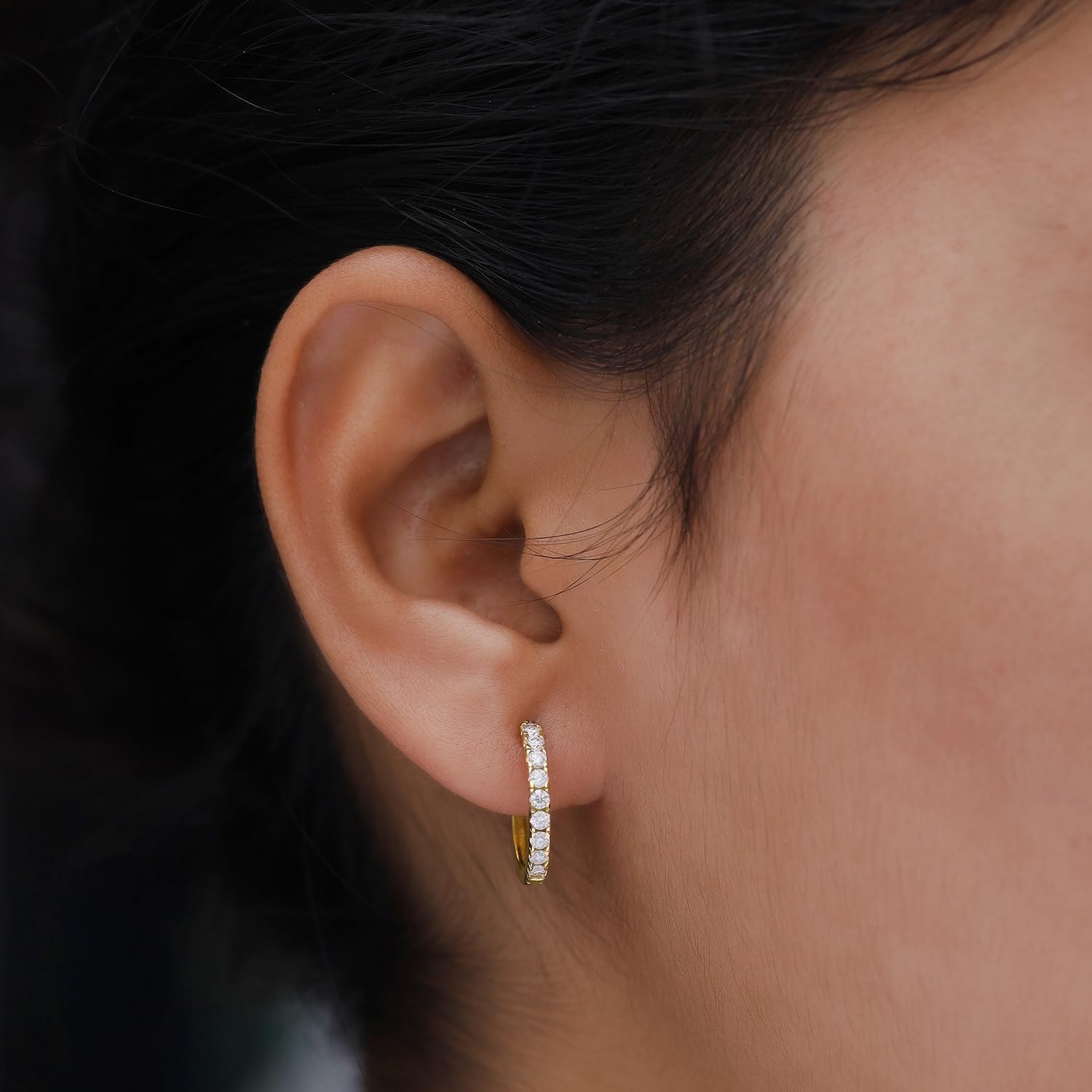 Huggie Hoop Earrings for Women with Round Lab Created Moissanite Dainty Cartilage Earrings in 18K Gold Plated Jewelry Gift for Her