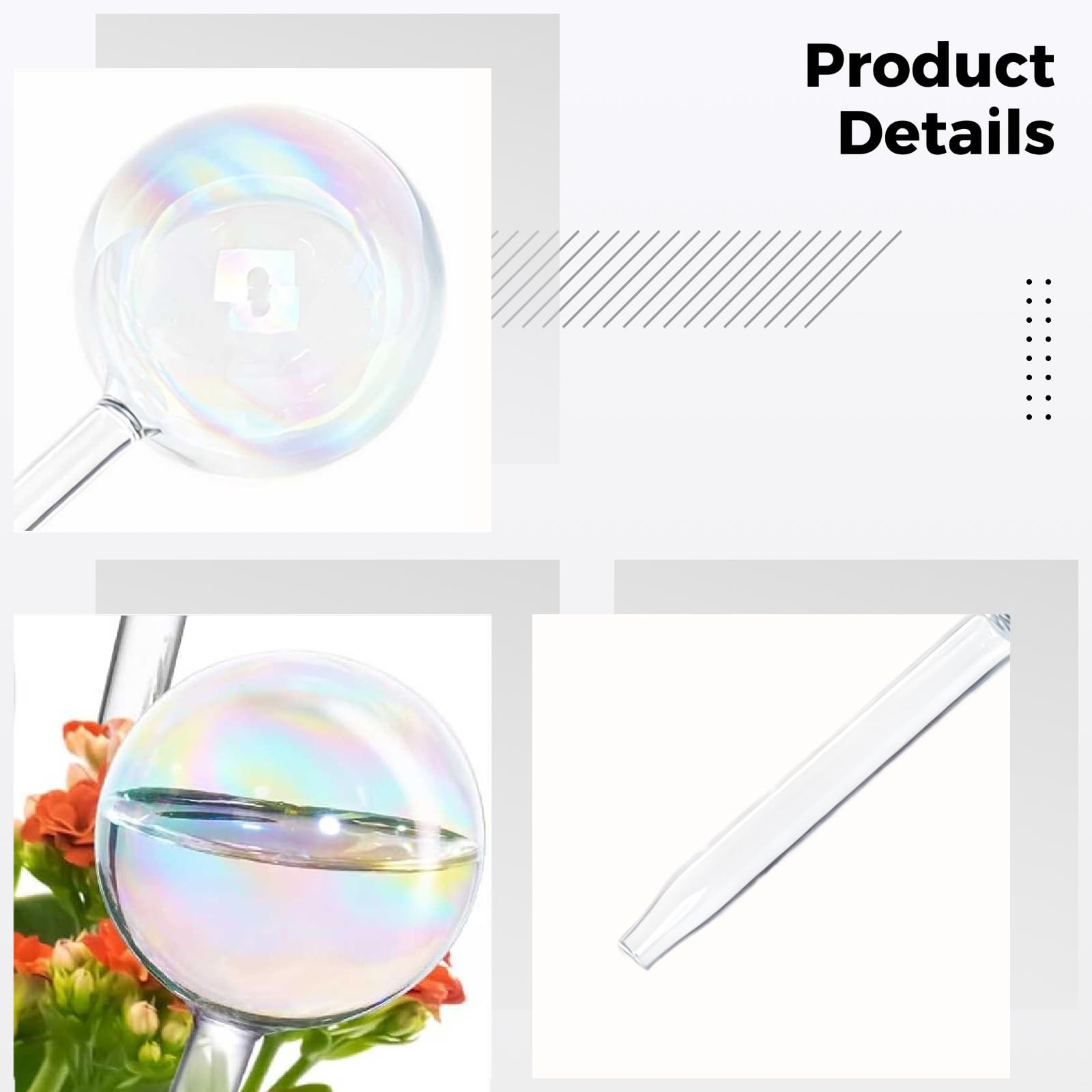 Lot de 6 globes d'arrosage automatique en verre irisé pour plantes d'intérieur et d'extérieur, bulbes d'arrosage décoratifs arc-en-ciel, petites et grandes tailles