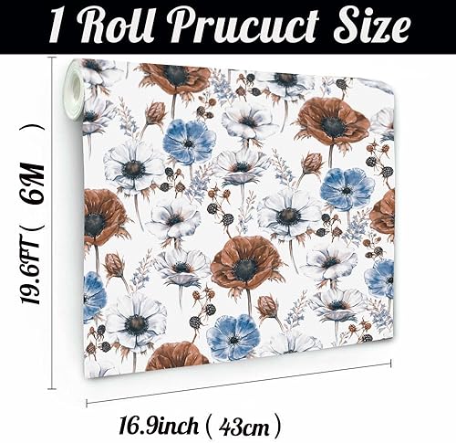 Miniatura 2 de Papel tapiz floral autoadhesivo removible para despegar y pegar, papel tapiz floral de vinilo para paredes decorativas de dormitorio (16.9 pulgadas