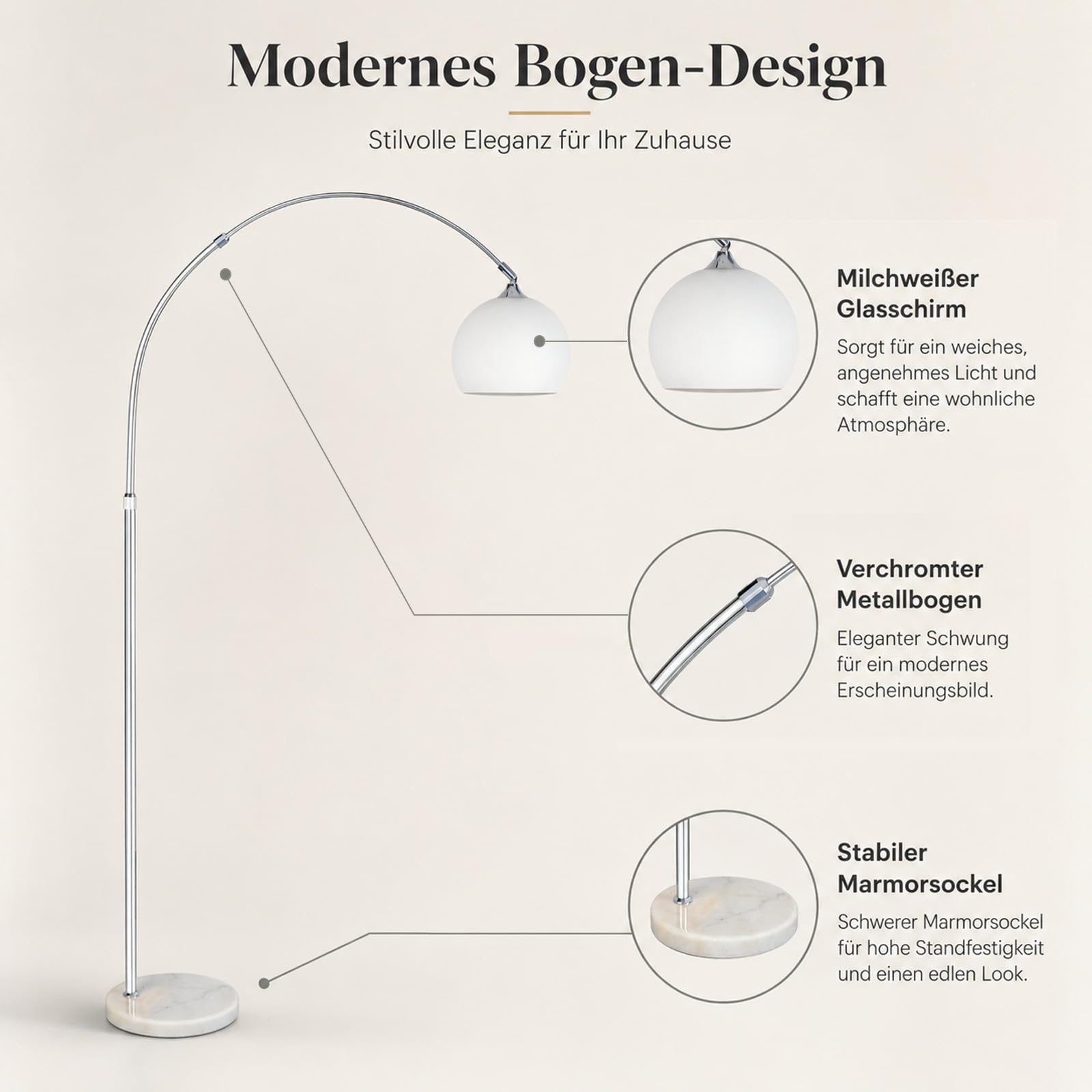 FRIXCHUR Bogenlampe Stehleuchte 190 cm Höhenverstellbar E27