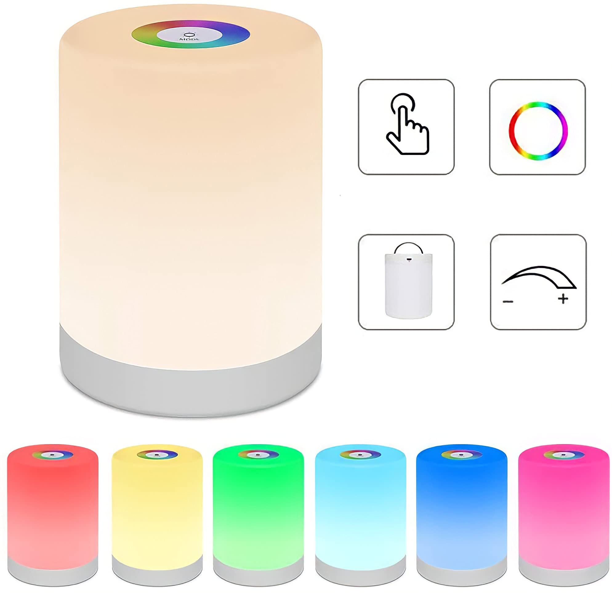 LED Night Light, Smart Bedside Table Lamp, Touch Control, Dimmable, USB Rechargable, Portable, Color Changing RGB for Kids, Bedroom, Camping (Warm White)