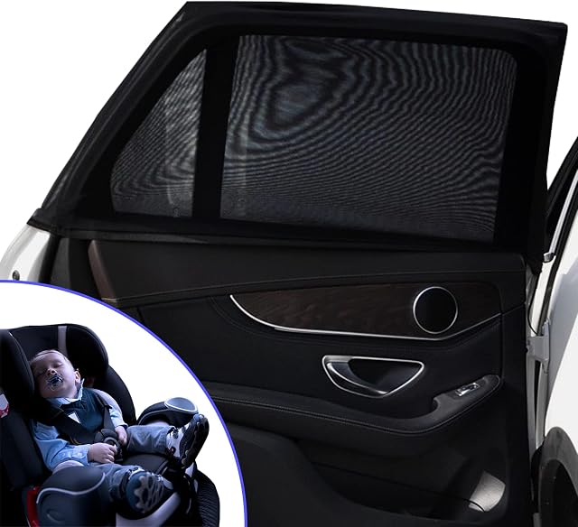 2 Pack Car Side Window Sunshades Universal Sock, Elasticity Car Window Sun Shade Stretch for Baby Kids Pets, Car Blackout Blinds Rear Window for Block UV Ray Mosquito