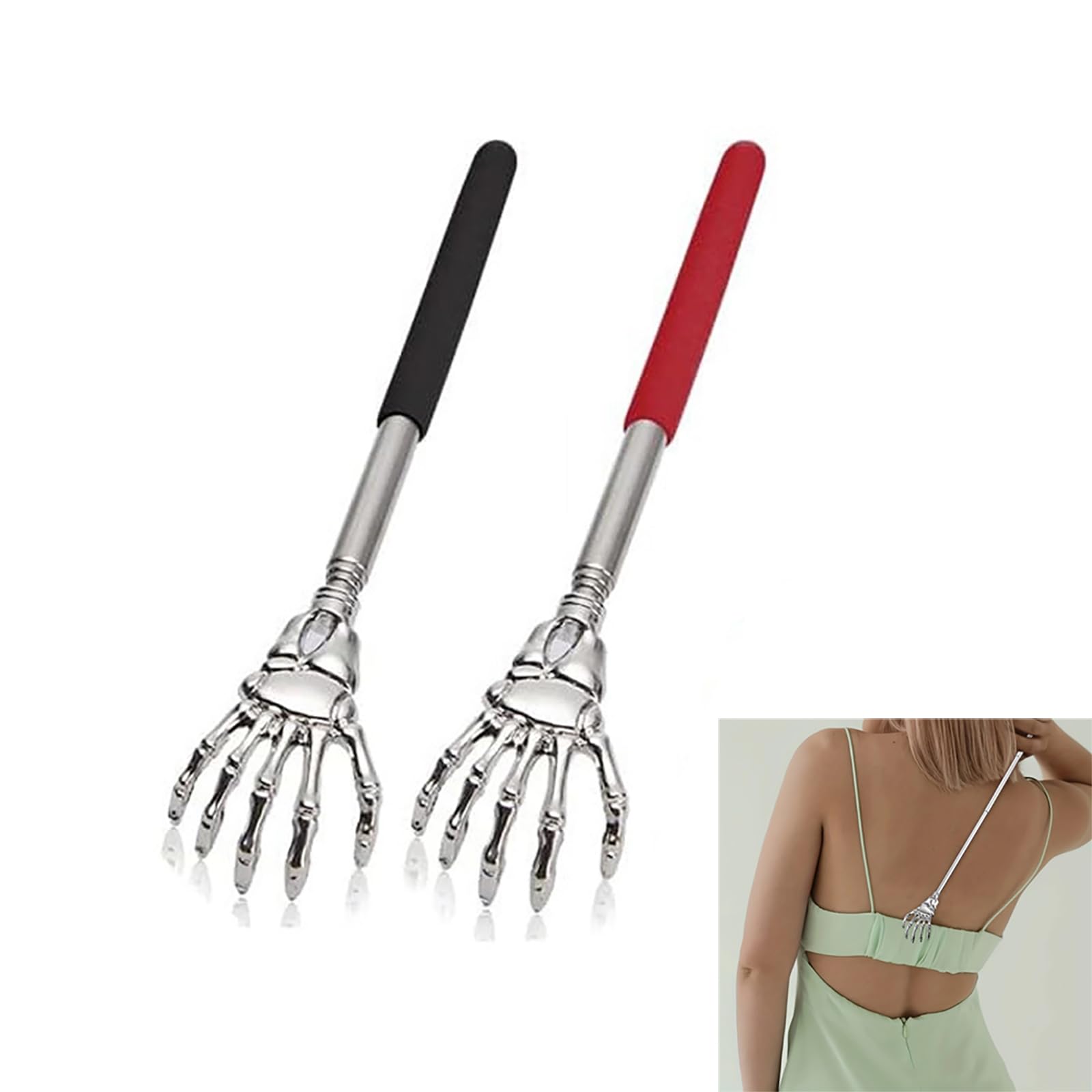YUISI Extendable Back Scratcher Stick, Stainless Steel Telescopic Itching Tool, Adjustable 22-59cm Bear Claw Back Massager with Non-Slip Grip, Lightweight Khujli Stick for Men Women Kids