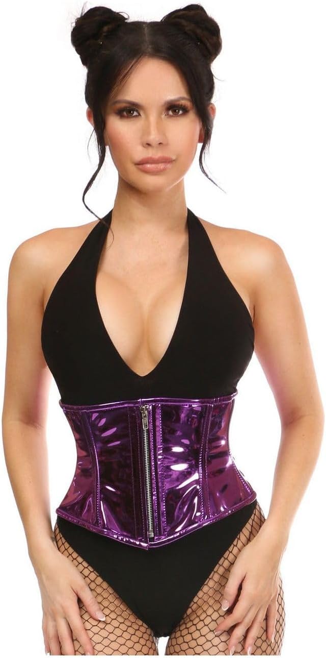 Daisy corsets womens Top Drawer Purple Metallic Steel Boned Mini Cincher Corset