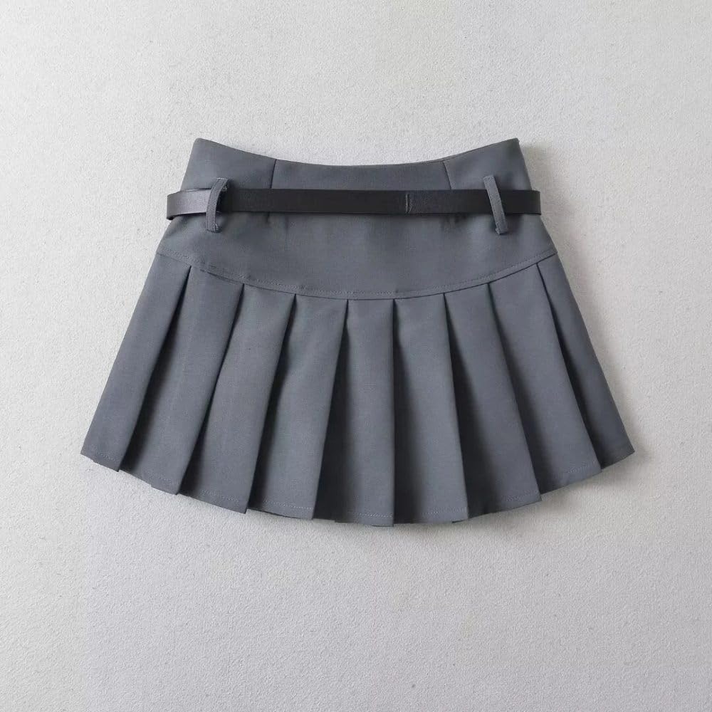 Jupe Courte Femme - Été avec Ceinture Décoration Taille Haute Jupe Plissée Femmes Mince A-Ligne Mini Jupe Skort