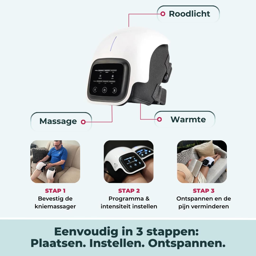 ReliveX Kniemassager Kabelloses Knie-Massagegerät mit Infrarot-Tiefenwärme, Laser-Vibration zur Knieschmerzlinderung