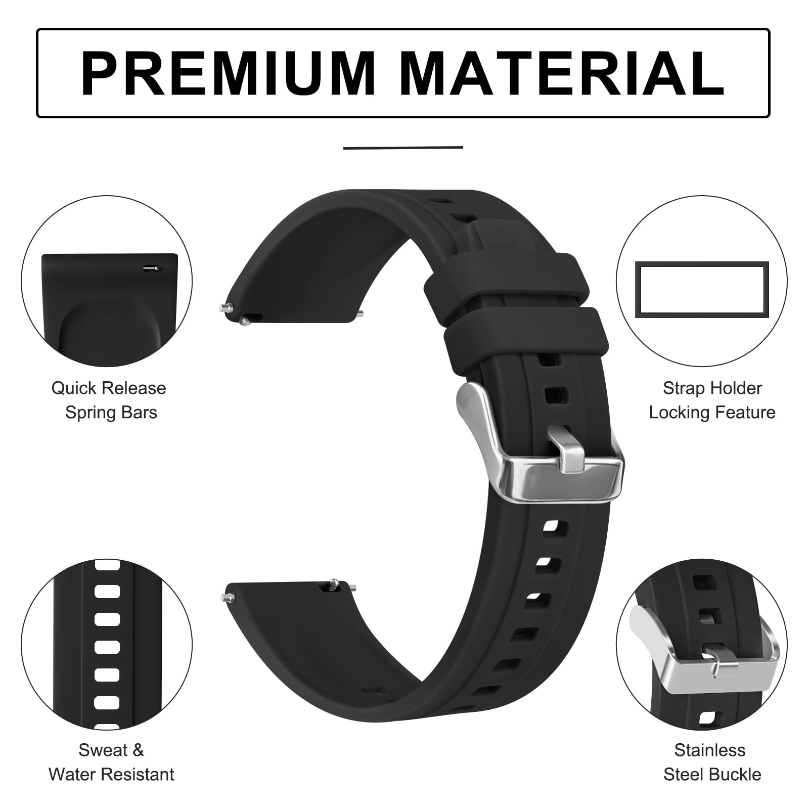 Vancle Correa de Reloj de Repuesto de Silicona, 22mm Correas de Reloj para Hombre y Mujer, con Pulseras de Repuesto de 22mm de Liberación Rápida