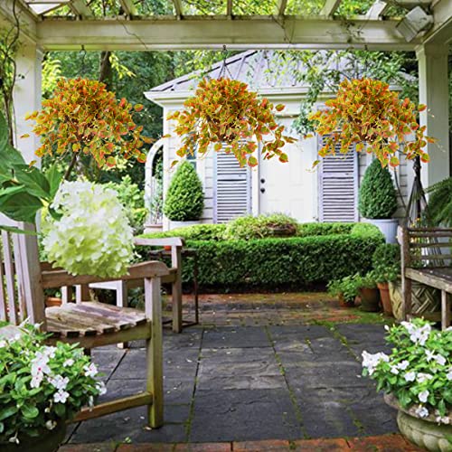 Zfprocess Artificial Flowers Hanging Basket With Artificial Vine For Outdoor/Indoor, Artificial Hanging Plants In Coco Coir Liner Basket, Fake English Ivy Bush For Patio Garden Fall Decoration(Orange) #TOP3