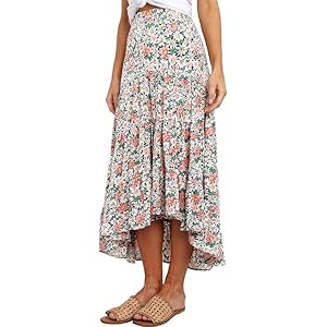 PRETTYGARDEN Women’s 2026 Summer Skirt High Waist Floral Fashion High Low Hem Flowy Casual Boho Beach Vacation Midi Skirts