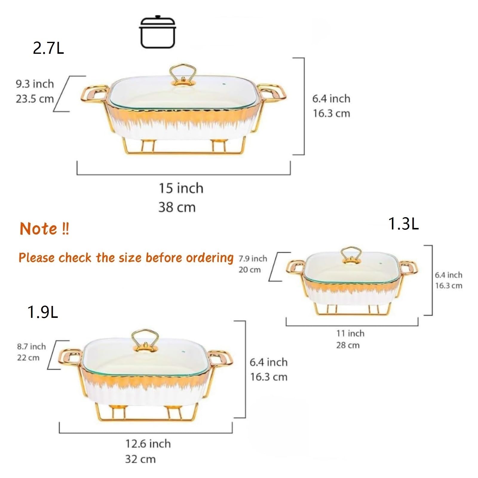 Scaldavivande in Ceramica Gold Chafer for Buffet | Pirofila rettangolare in ceramica piatto da portata con manici(L)