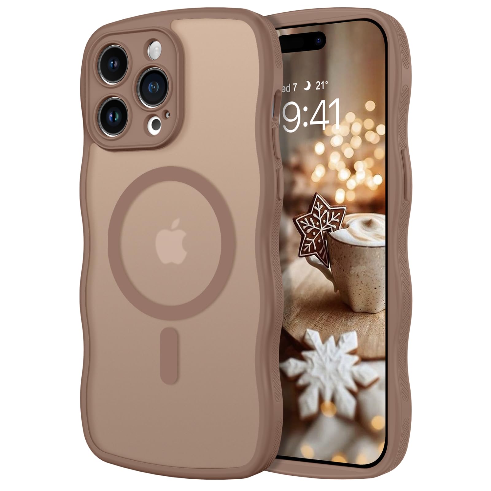 Telaso for iPhone 14 Pro Max Case, Compatible with Magsafe Wave Frame Design Translucent Matte Back Silicone Bumper Protective Magnetic Phone Case