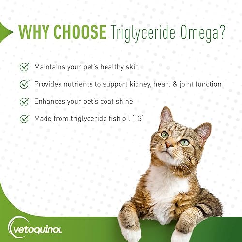 Miniatura 3 de Vetoquinol Suplemento de triglicérido Omega 3 para perros y gatos, suplemento de aceite de pescado con EPA y DHA, promueve la piel, el abrigo, las