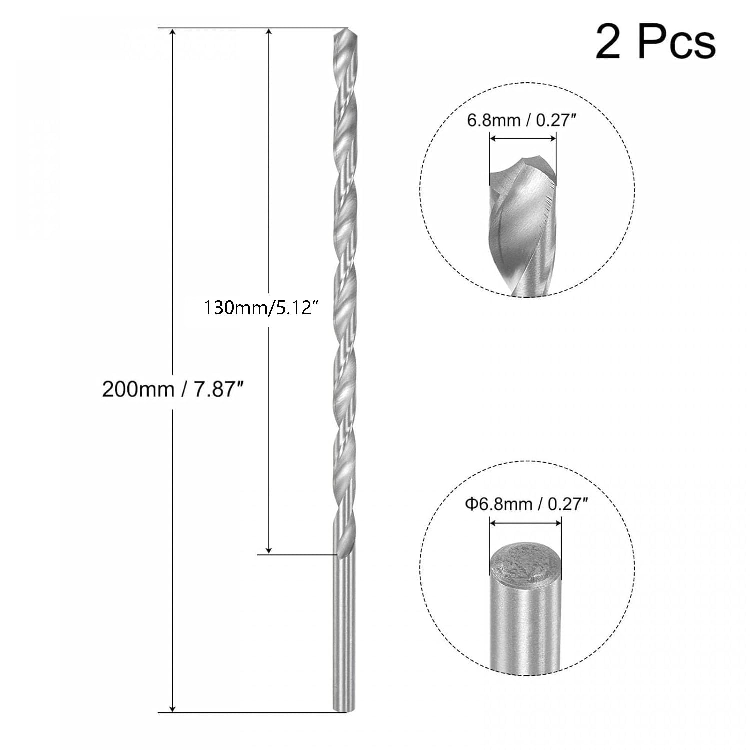 TA-VIGOR 2Pcs 6.8mm Extra Long Twist Drill Bits - Image 2