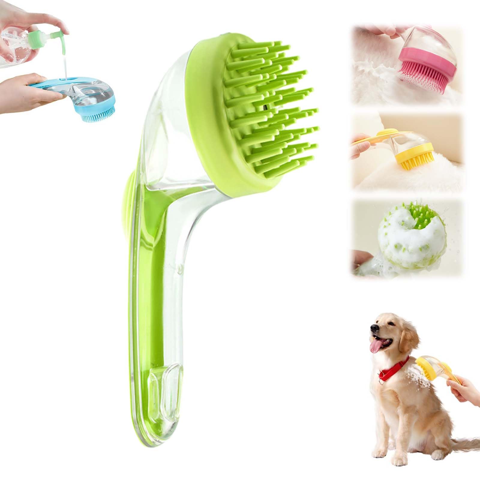 Pet Bath Brush, 2025 New 2 in 1 Dog Bath Brush with Built-in Shampoo Dispenser, Pet Wash Brush for Bathing Dog Grooming Massage Brush for Long Short