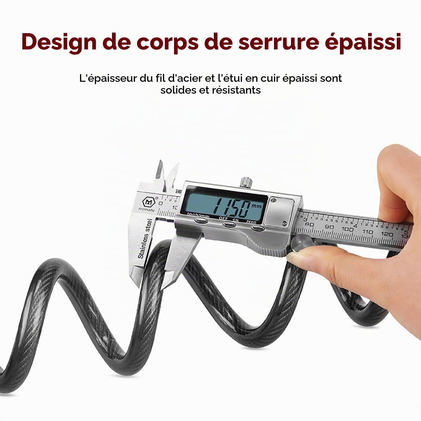 Antivol Vélo 1,2m Câble Alarme 110dB Serrure Chaîne Sécurité Renforcée pour Bicyclettes et Scooters Verrouillage Double