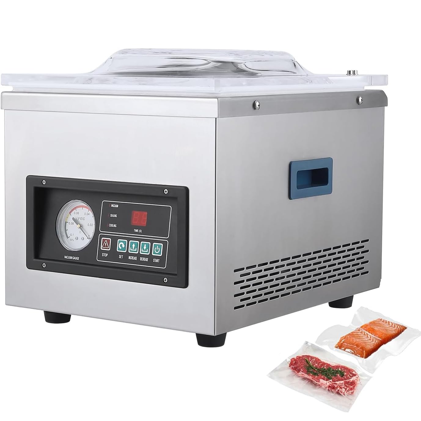 Máquina selladora al vacío de cámara de 370 W, longitud de sellado de 260 mm, para alimentos húmedos, carnes, adobos y preparación de comidas para uso comercial y doméstico
