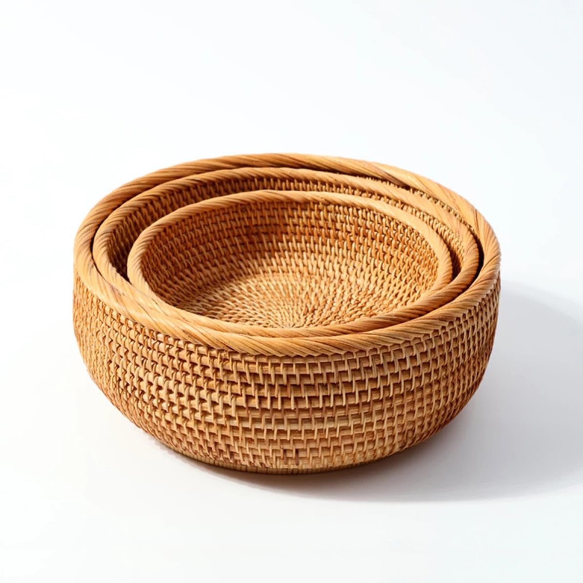 Vintage Rattankorb Satz aus 3 Teilen für Obst und Gemüse im Haushalt