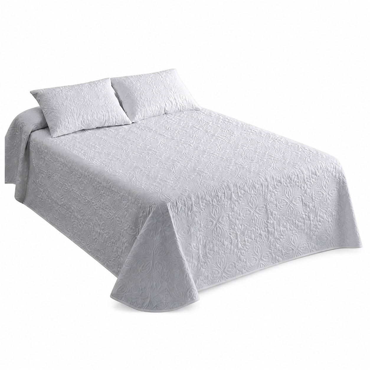 Lanovenanube Colcha Bouti Floral Blanca Cama 150 250x270 100% Poliéster | Fabricada en España. Tacto melocotón, relleno 100 g/m². Incluye 2 fundas de cojín. Ideal para primavera y verano.