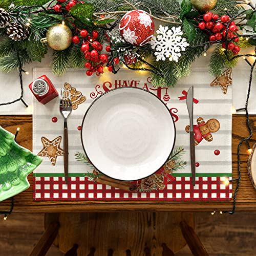 Artoid Mode Ice Cream Gingerbread Sweet Christmas Placemats Set Of 4, 12X18 Inch Seasonal Winter Christmas Table Mats For Party Kitchen Dining Decoration #TOP1
