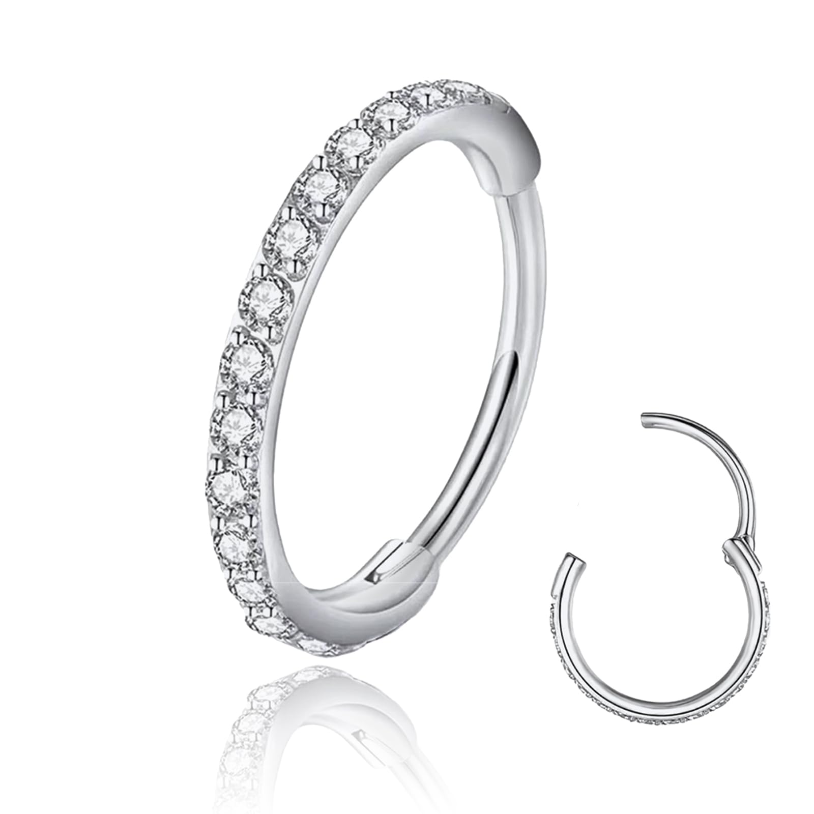 Nose Rings Hoop, Titanium Septum Nose Rings, Helix Tragus Daith Piercing Jewellery, Earrings Tragus Septum Piercing, Hinged Segment Clicker, Clear CZ Pave Cartilage Earrings