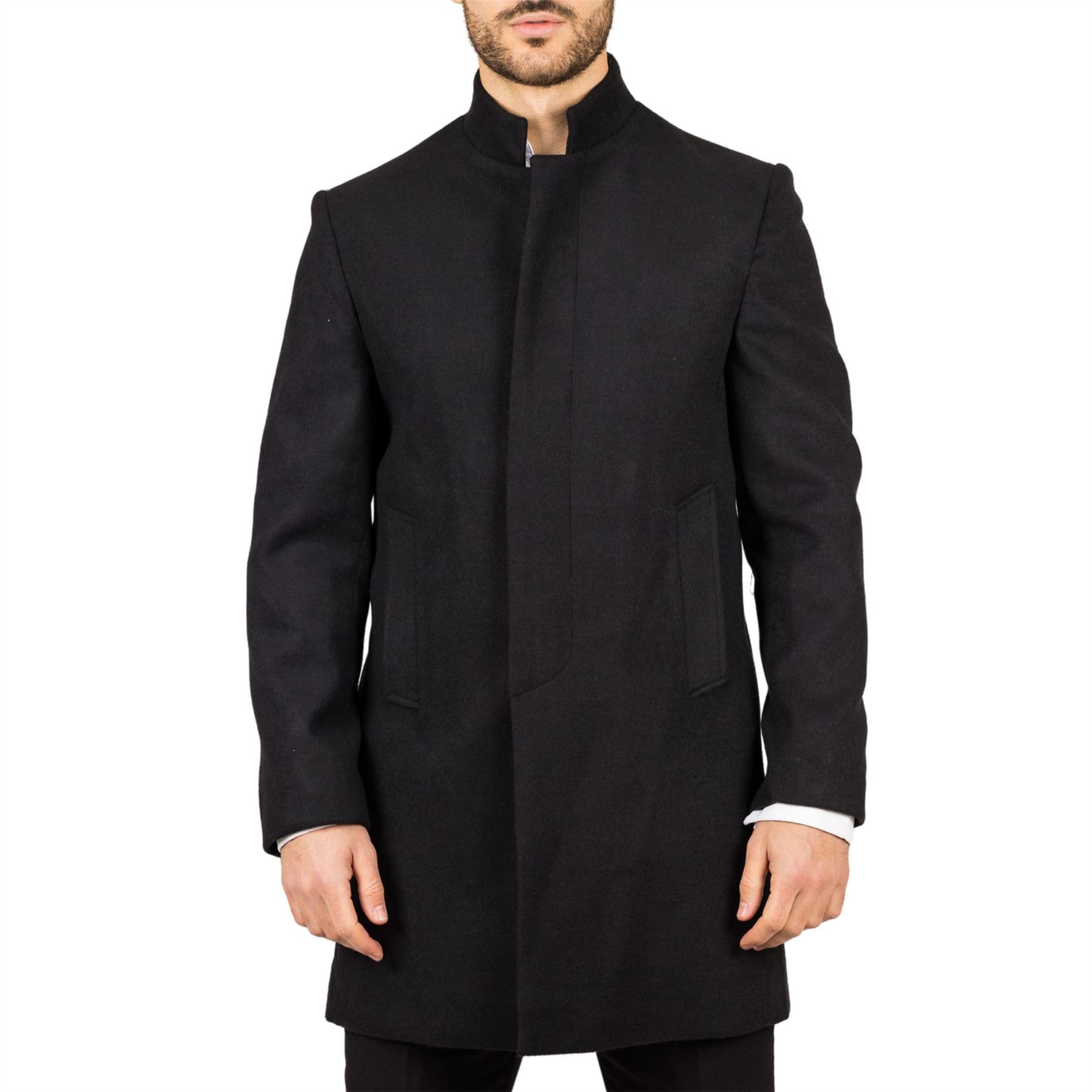 TruClothing Men's Overcoat Stand Collar Wool Blend Classic Trench Coat Winter Jacket - Black 3XL