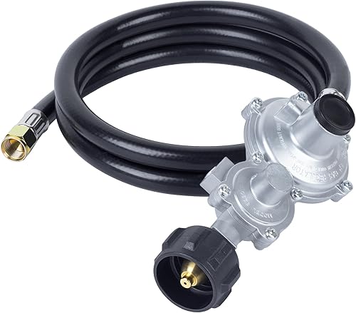 GASPRO Regulador de propano de dos etapas de 5 pies con manguera, hembra de 38 pulgadas para RV, parrilla, hoguera, estufa de gasrango Más