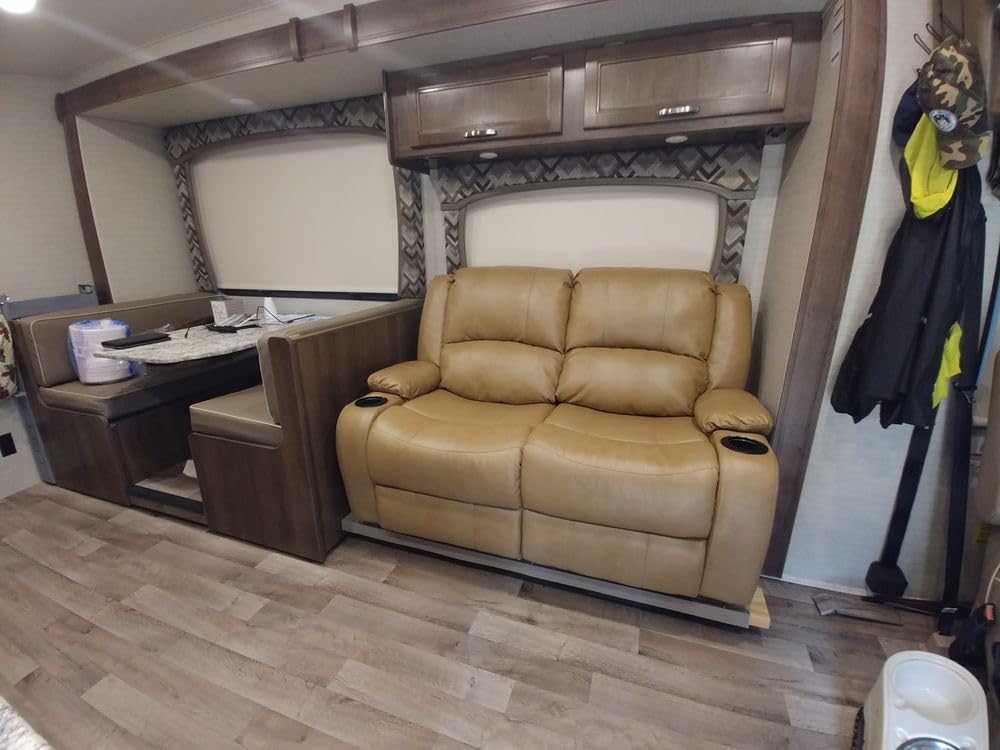 RecPro Charles 58" Powered Double RV Wall Hugger Recliner Sofa RV Loveseat with Upgraded 2023 Fabric (Toffee)