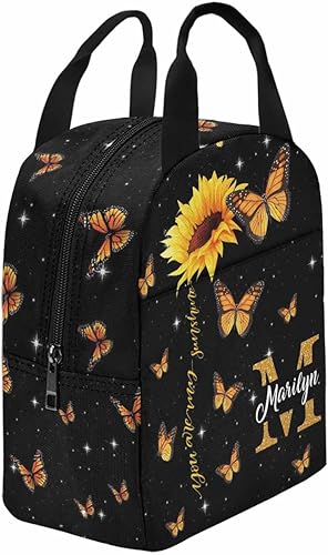 Miniatura 3 de InterestPrint Bolsa de almuerzo personalizada con nombre, mariposa y estrellas, girasol, bolsa de mano, regalo personalizado para nieta, nieto,
