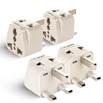 Orei India UK Plug Adapter, India to UAE, Hong Kong, Dubai, UK Adapter Plug - Type G Adapter - 2 in 1 - Perfect for Laptop, Camera Charger and More - CE - RoHS - Beige -4 Pack - 5 Years Warranty