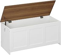 HOOBRO 39.3" Retro Wooden Storage Bench Chest with Lift Top - White Walnut Toy Trunk, Entryway Organizer WH141CW01