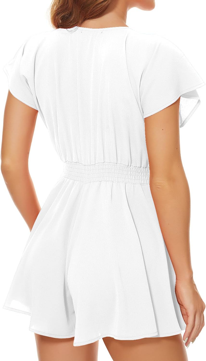 AGQT Women’s Sexy V Neck Self Tie Front Romper 2026 Summer Boho Short Jumpsuit Playsuit Outfit Mini Dress - Image 5