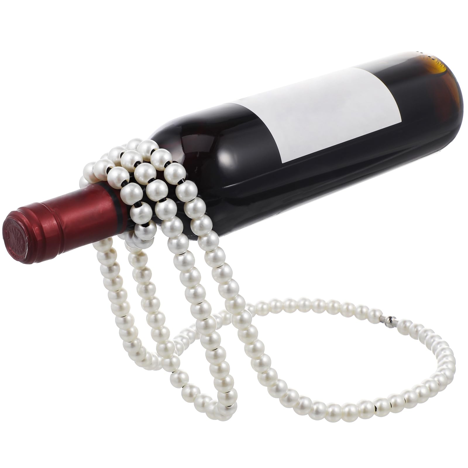 BESPORTBLE Artificial Pearl Necklace Floating Wine Rack, Metal Wine Bottle Holder Novelty Single Wine Bottle Stand for Bar and Home Decoration