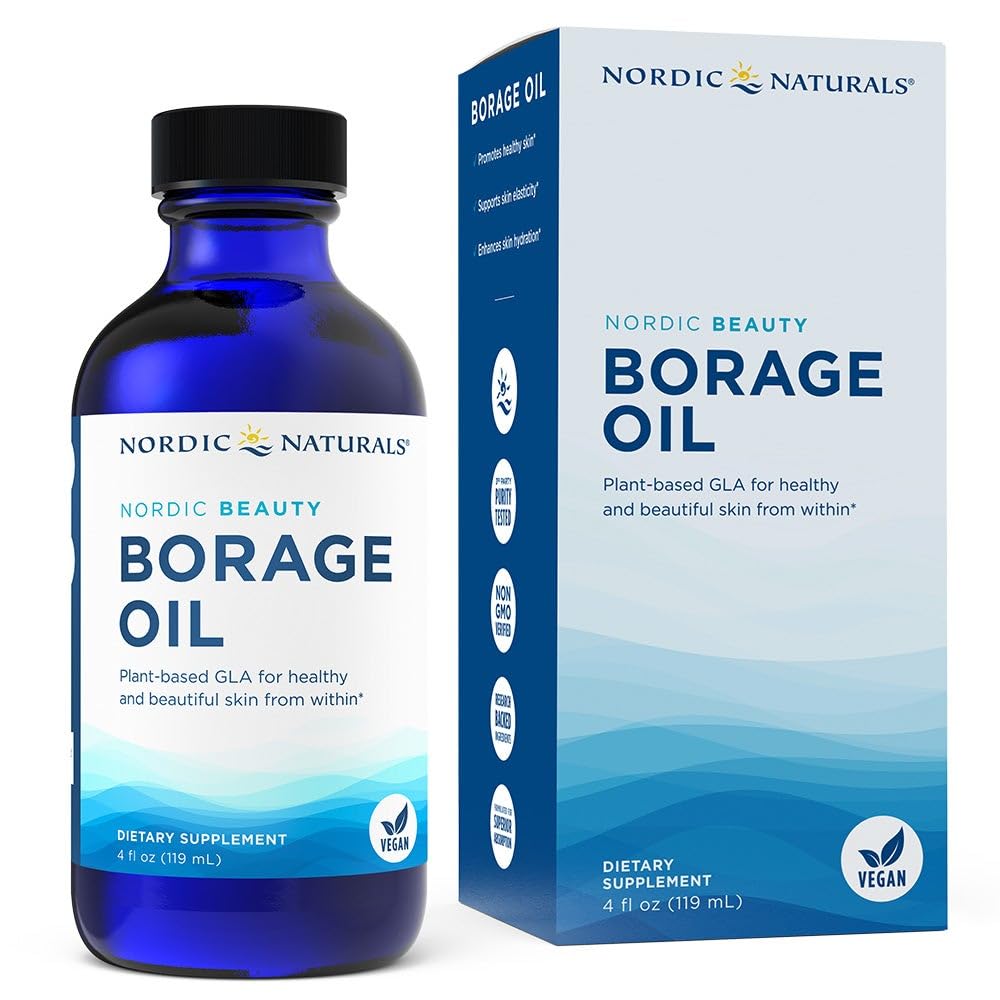 Nordic Beauty Borage Oil, Unflavored - 4 Ounces - Borage Seed Oil, Unique Omega-6 for Healthy and Hydrated Skin, 480 Milligrams of GLA - Non-GMO - Vegan, 48 Servings